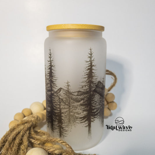 Forest Silhouette Glass Can