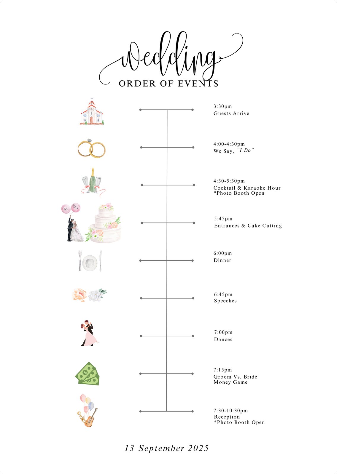 Shasta and Austin illustrated wedding order of events